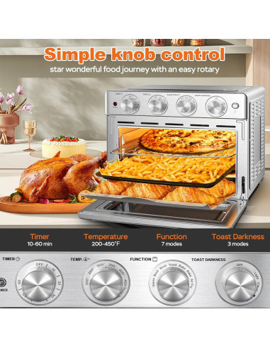 Horno de Aire Geek Chef 26QT, Freidora de Aire y Tostador