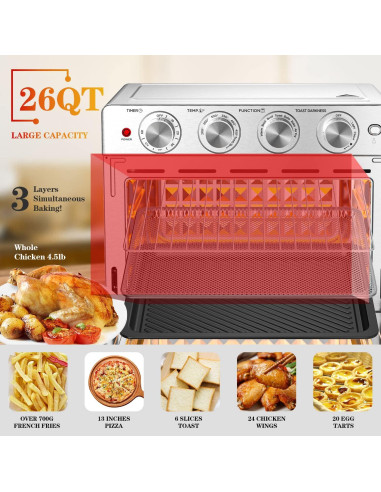 Horno de Aire Geek Chef 26QT, Freidora de Aire y Tostador