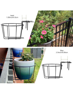 Macetero Colgante TQVAI de Barandilla 10" Negro Ajustable 2