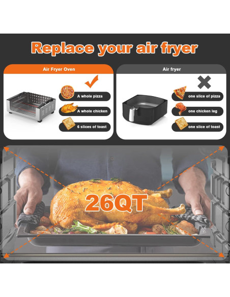 Horno de Aire Geek Chef 26QT, Freidora de Aire y Tostador