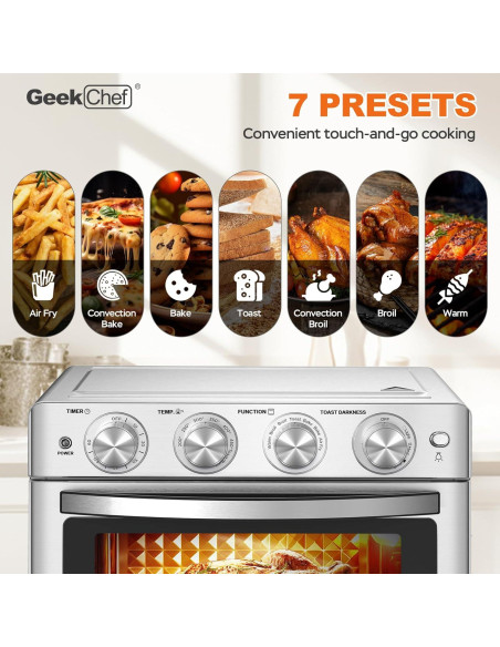 Horno de Aire Geek Chef 26QT, Freidora de Aire y Tostador