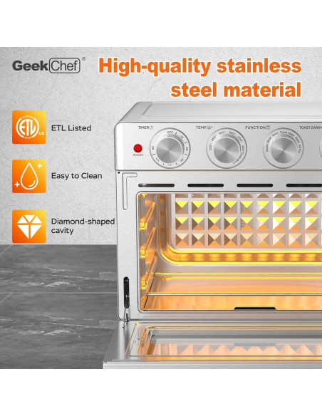 Horno de Aire Geek Chef 26QT, Freidora de Aire y Tostador
