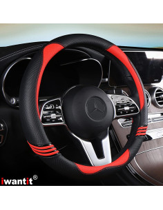 Funda de Volante Iwantit Rojo Pasión, Cuero PU y Fibra de Carbono 2