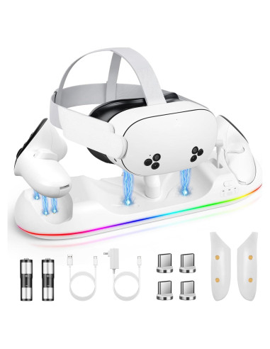 Estación de Carga HURRA para Meta Quest 3S/3/2/Pro con 2 Baterías