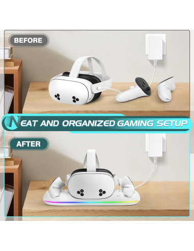 Estación de Carga HURRA para Meta Quest 3S/3/2/Pro con 2 Baterías