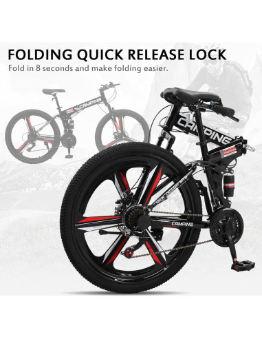 Bicicleta de Montaña Plegable Ktaxon 26" 21 Velocidades Doble Amortiguación