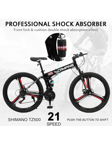 Bicicleta de Montaña Plegable Ktaxon 26" 21 Velocidades Doble Amortiguación