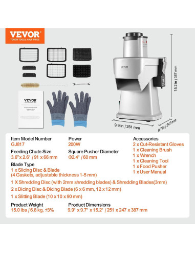 Cortadora de Verduras Eléctrica VEVOR 4 en 1 200W Acero Inoxidable