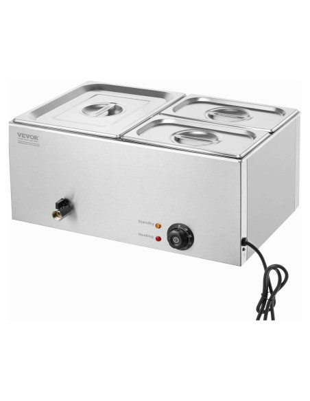 Calentador de Comida Comercial VEVOR 3 Bandejas 21 Qt 1200W