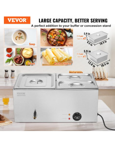 Calentador de Comida Comercial VEVOR 3 Bandejas 21 Qt 1200W 2