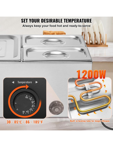 Calentador de Comida Comercial VEVOR 3 Bandejas 21 Qt 1200W