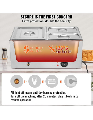 Calentador de Comida Comercial VEVOR 3 Bandejas 21 Qt 1200W