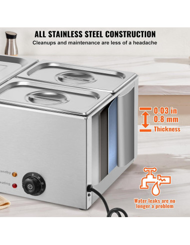 Calentador de Comida Comercial VEVOR 3 Bandejas 21 Qt 1200W