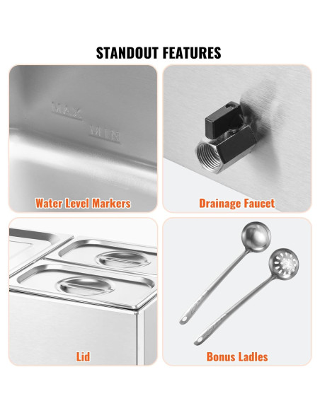 Calentador de Comida Comercial VEVOR 3 Bandejas 21 Qt 1200W