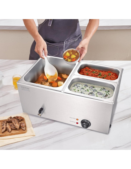 Calentador de Comida Comercial VEVOR 3 Bandejas 21 Qt 1200W