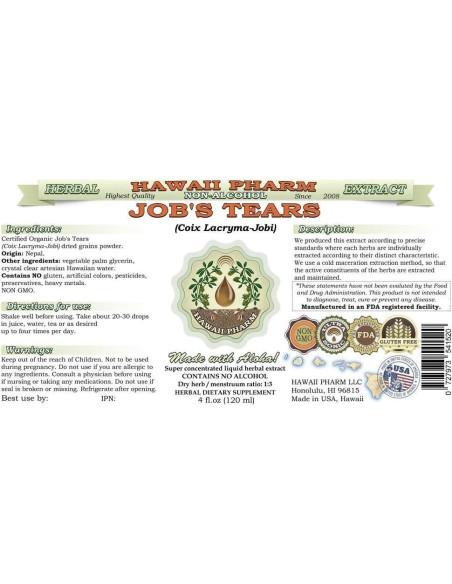 Extracto Líquido Sin Alcohol Lagrimas de Job Hawaii Pharm 60 ml