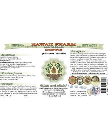 Extracto Líquido de Coptis Sin Alcohol Hawaii Pharm 60 ml