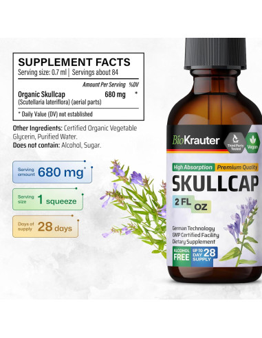 Tintura de Skullcap Bio Krauter 59 ml - Vegana y Sin Alcohol