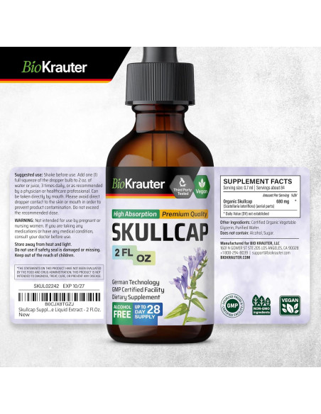 Tintura de Skullcap Bio Krauter 59 ml - Vegana y Sin Alcohol
