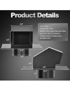 Tapa de Ventilación de Techo TrivdPro 4 Pulgadas Acero Galvanizado 2
