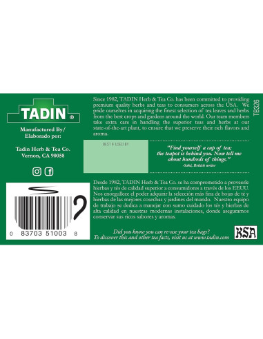 Té Herbal Boldo Tadin, Sin Cafeína, 144 Cuentos