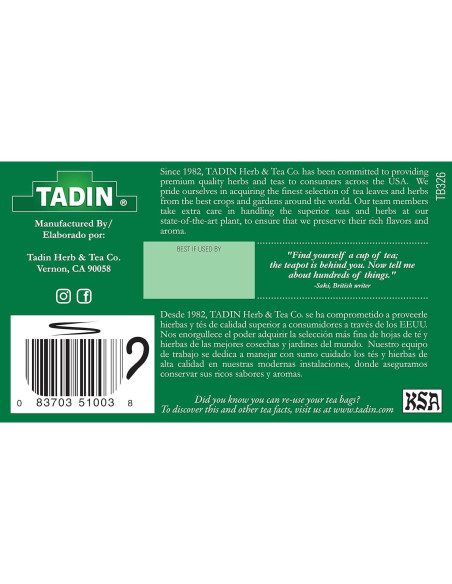 Té Herbal Boldo Tadin, Sin Cafeína, 144 Cuentos