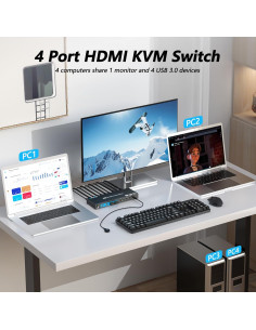 Conmutador KVM HDMI 4K ANXQQ 4 Computadoras 1 Monitor USB 3.0 2