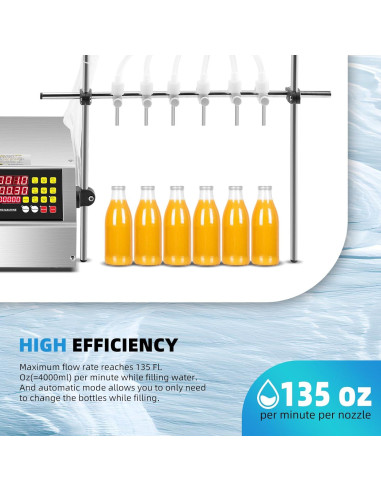 Llenadora Automática de Líquidos 6 Cabezas 2-135 Oz Control Digital