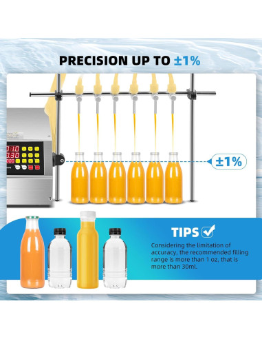 Llenadora Automática de Líquidos 6 Cabezas 2-135 Oz Control Digital