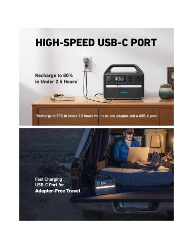 Estación de Energía Portátil Anker 535, 512Wh, 500W, 9 Puertos