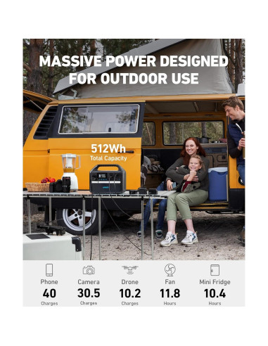 Estación de Energía Portátil Anker 535, 512Wh, 500W, 9 Puertos