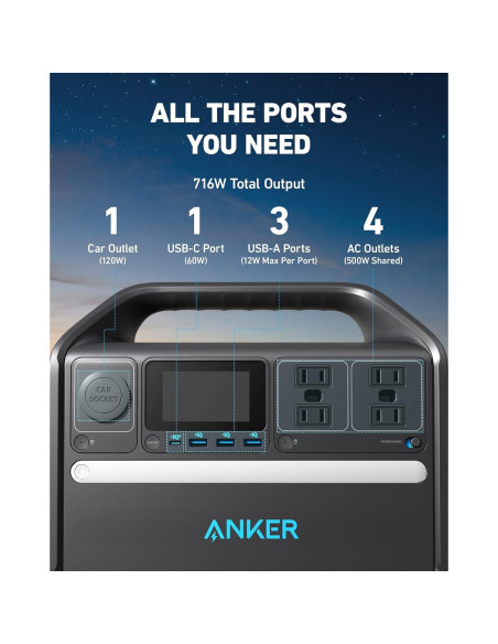 Estación de Energía Portátil Anker 535, 512Wh, 500W, 9 Puertos