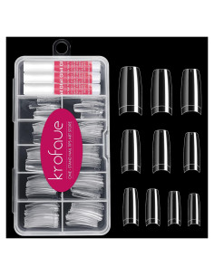 Kit de Uñas Falsas Transparentes Krofaue 100 Pcs con Pegamento