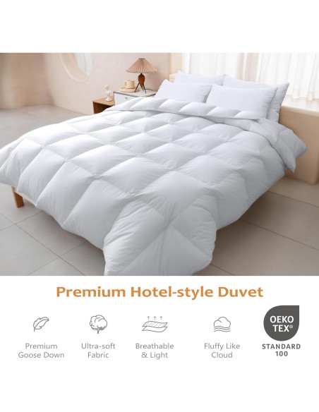 Edredón de Plumas de Ganso Wellos Queen 850+ Relleno 100% Algodón