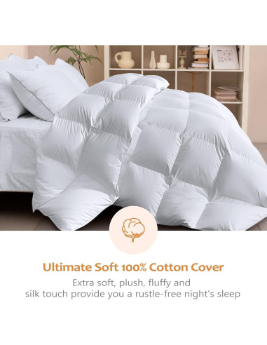 Edredón de Plumas de Ganso Wellos Queen 850+ Relleno 100% Algodón