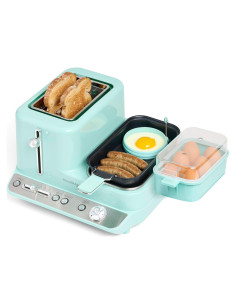 Estación de Desayuno Retro Nostalgia 3-en-1 220V - Tostadora, Vaporera y Plancha