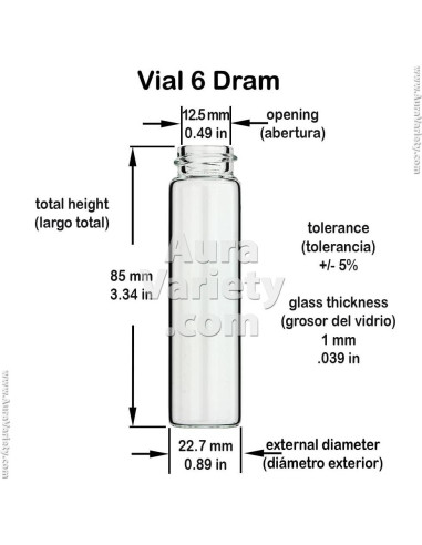 Paquete de 6 frascos de vidrio borosilicato 22 ml con tapa