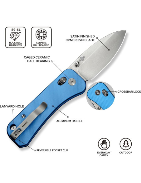 Cuchillo de bolsillo WeKnife Banter 2 azul EDC 73mm acero S35VN