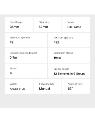 Lente TTArtisan APO M35mm F2 Manual con Adaptador LM-X1D