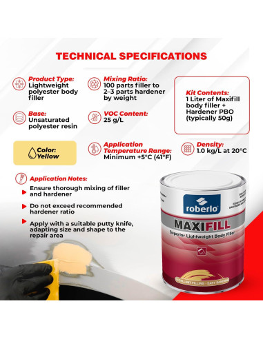 Roberlo Maxifill Relleno de Carrocería Ligero 1L + Endurecedor