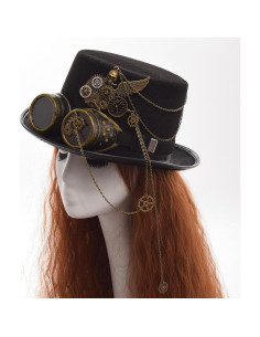 Sombrero de Copa Steampunk GRACEART con Gafas Removibles 2