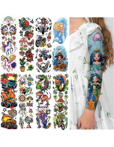 52 Tatuajes Temporales para Niños Gabizafia - Sirena, Dinosaurio