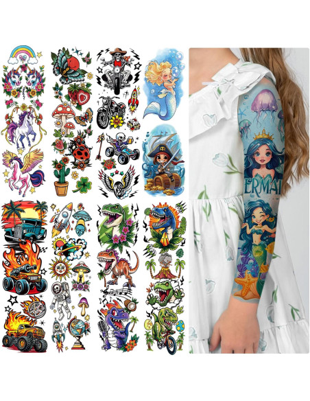 52 Tatuajes Temporales para Niños Gabizafia - Sirena, Dinosaurio 52 Tatuajes Temporales para Niños Gabizafia - Sirena, Dinosaurio