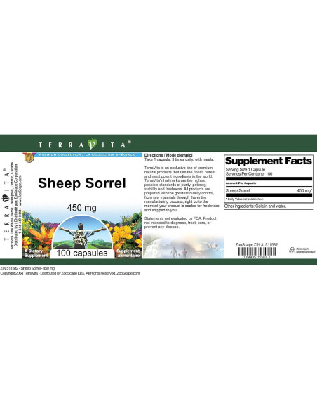 Sorrel de Oveja 450 mg TerraVita 100 Cápsulas Sin Rellenos