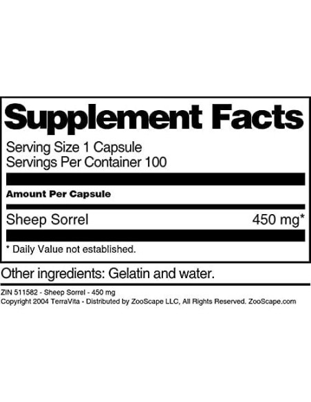 Sorrel de Oveja 450 mg TerraVita 100 Cápsulas Sin Rellenos
