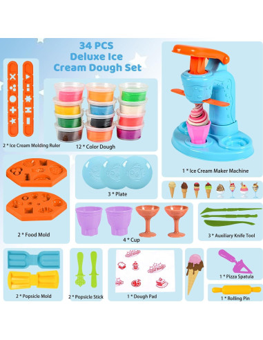 Juego de Masa de Color Crelloci 34 Piezas Máquina de Helados
