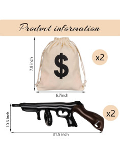 Accesorios de Disfraz 4 Pcs Pistola Inflable y Bolsa de Dinero 2