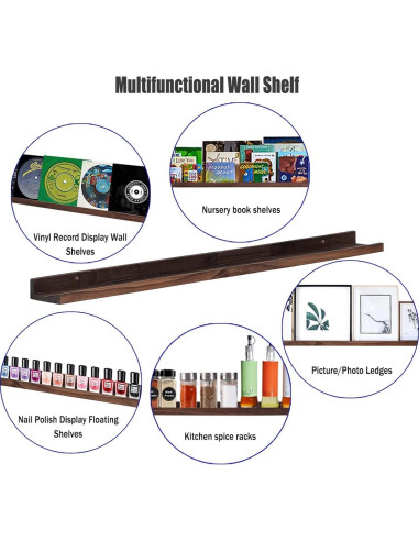 Estanterías Flotantes de Madera AZSKY 48" Nogal Profundo - Juego de 3