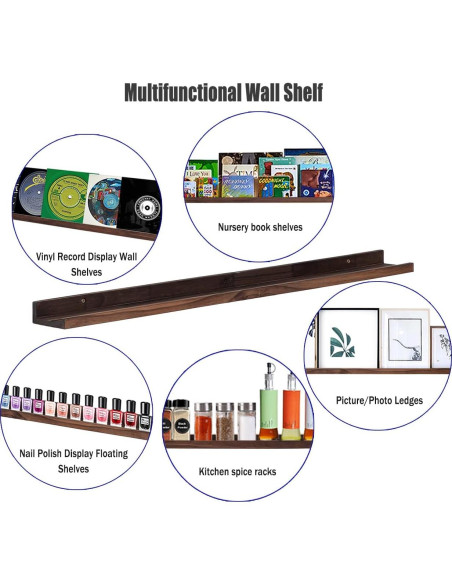 Estanterías Flotantes de Madera AZSKY 48" Nogal Profundo - Juego de 3