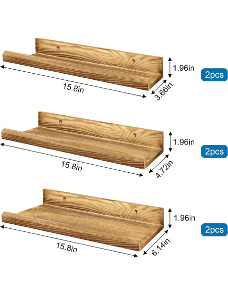 Estanterías Flotantes de Madera COCIVIVRE - Juego de 6 Rústicas